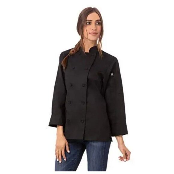 Chef Works Women 2XL Sofia Chef Coat Black LWLJ-BLK Button front Long Sleeve NWT - Picture 1 of 5